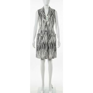 Kenzo paris womens small long trench coat vest coat black white cotton silk